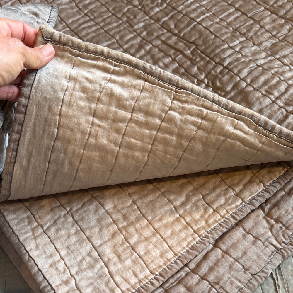 Pottery Barn Quilted Velvet Bedspread Set in Taupe - Picture 4 of 6